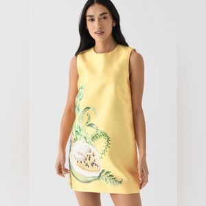 Alemais Sol Mini Lemon Yellow Dress with Green Botanical Print